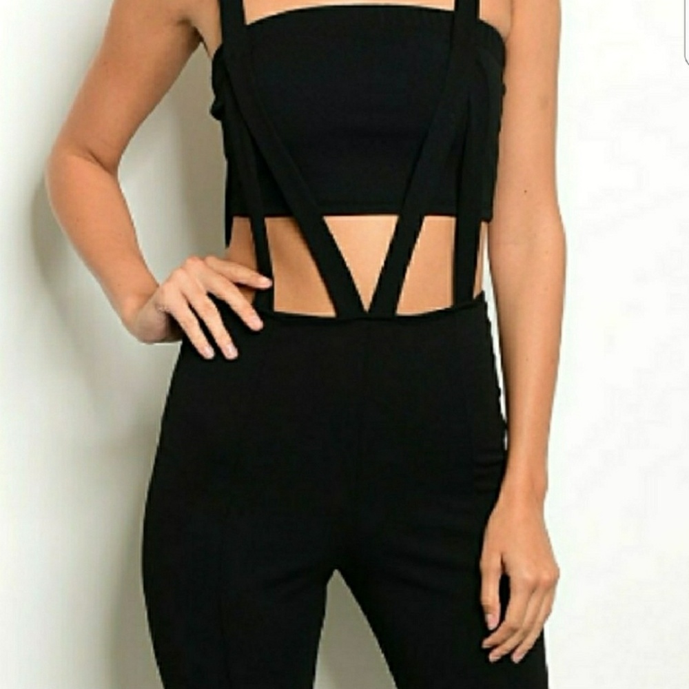 🆕 5☆ BLACK 2 PIECE HIGH WAIST KNEE DESIGNJUMPSUIT - Picture 5 of 5